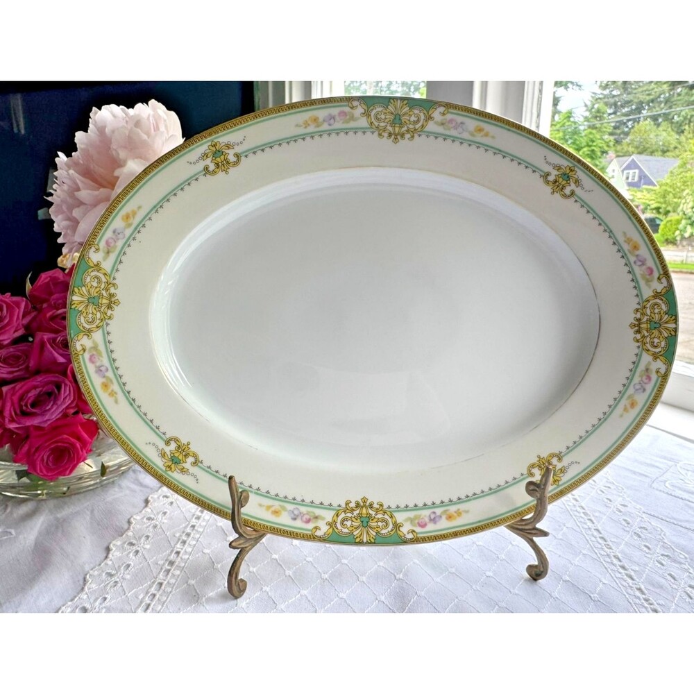 Czechoslovakia HWC14 Oval Serving Platter Germany Czech Gold Floral Fine China